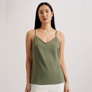 Ted Baker Andreno Strappy Cami Green Tank Top size 3 Medium NWT Rouleaux Trims